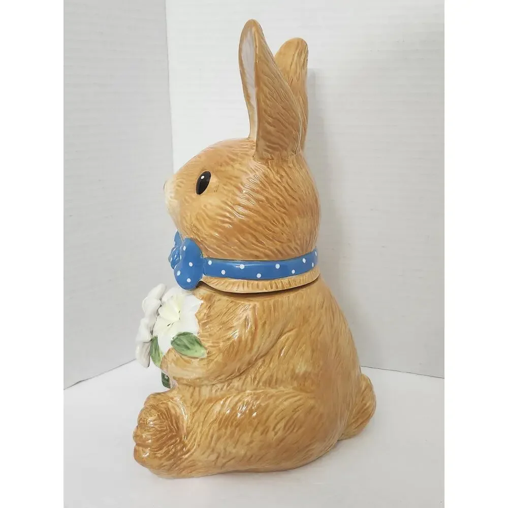 Easter Bunny Rabbit with Easter Lilies David's Cookies Ceramic Cookie Jar